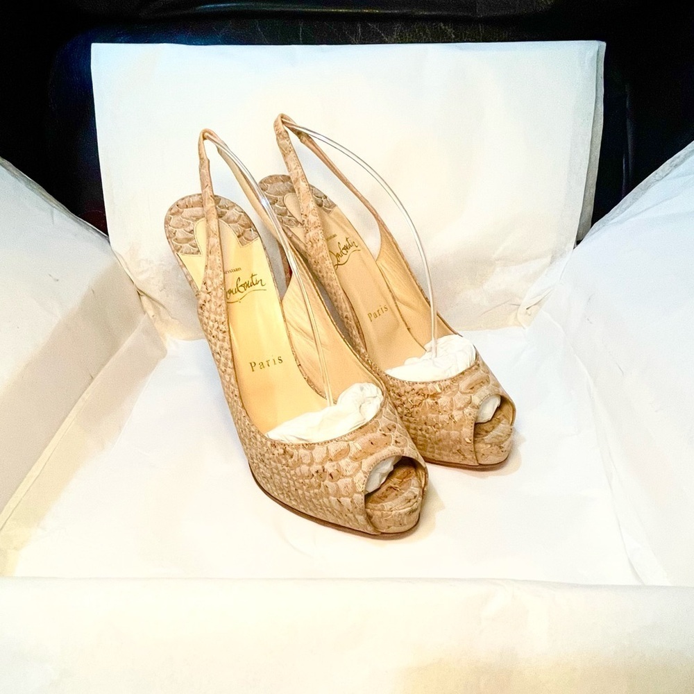 Christian Louboutin Private Number 120 python skin cork Anemone collection 38.5 - Picture 3 of 11